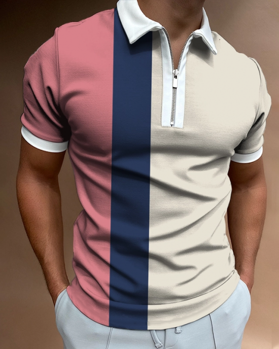 Colorblock Contrast Short-sleeved Polo Shirt