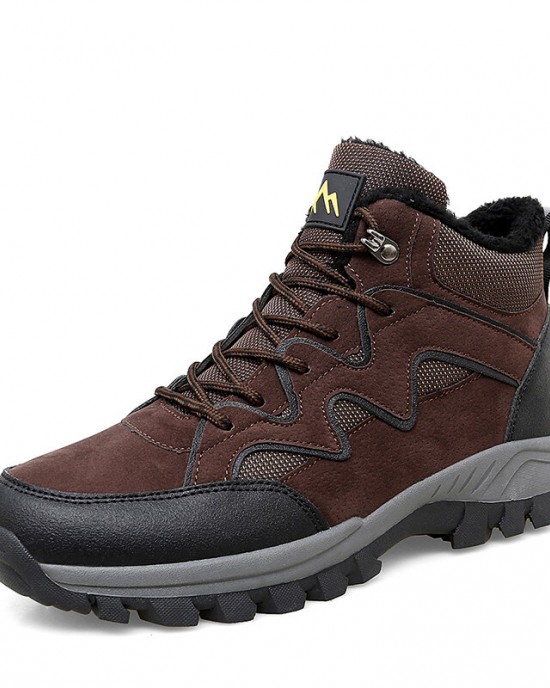 Men PU Leather Warm Lined Hiking Snow Outdoor Boots