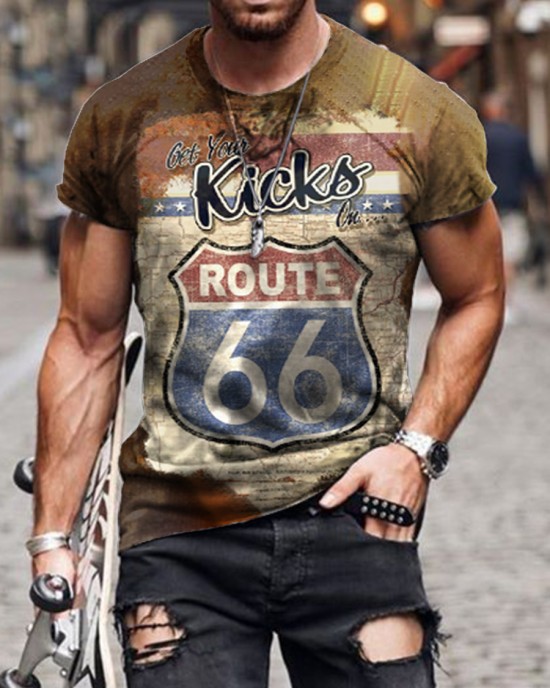 Street Clothing Route 66 Printed T-shirt for Men HF2704-03-04