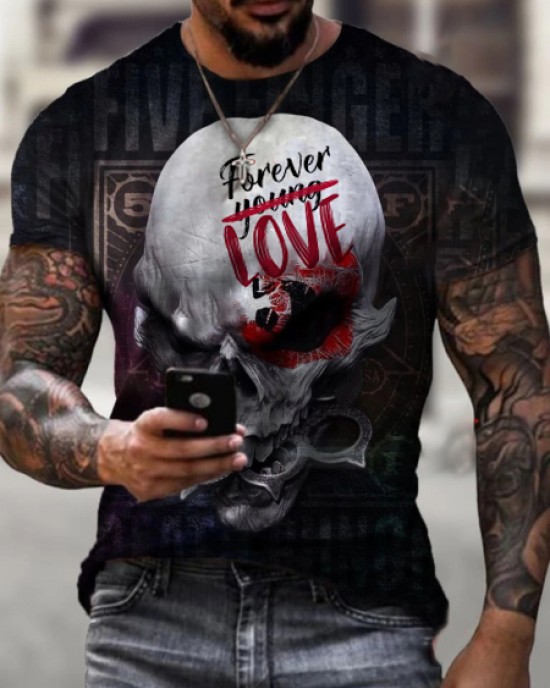 Casual 3D printed skull round neck T-shirt HF0905-02-04