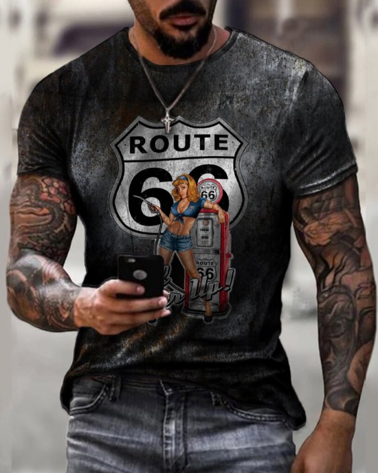 Round neck digital print T-shirt HF2212-01-04