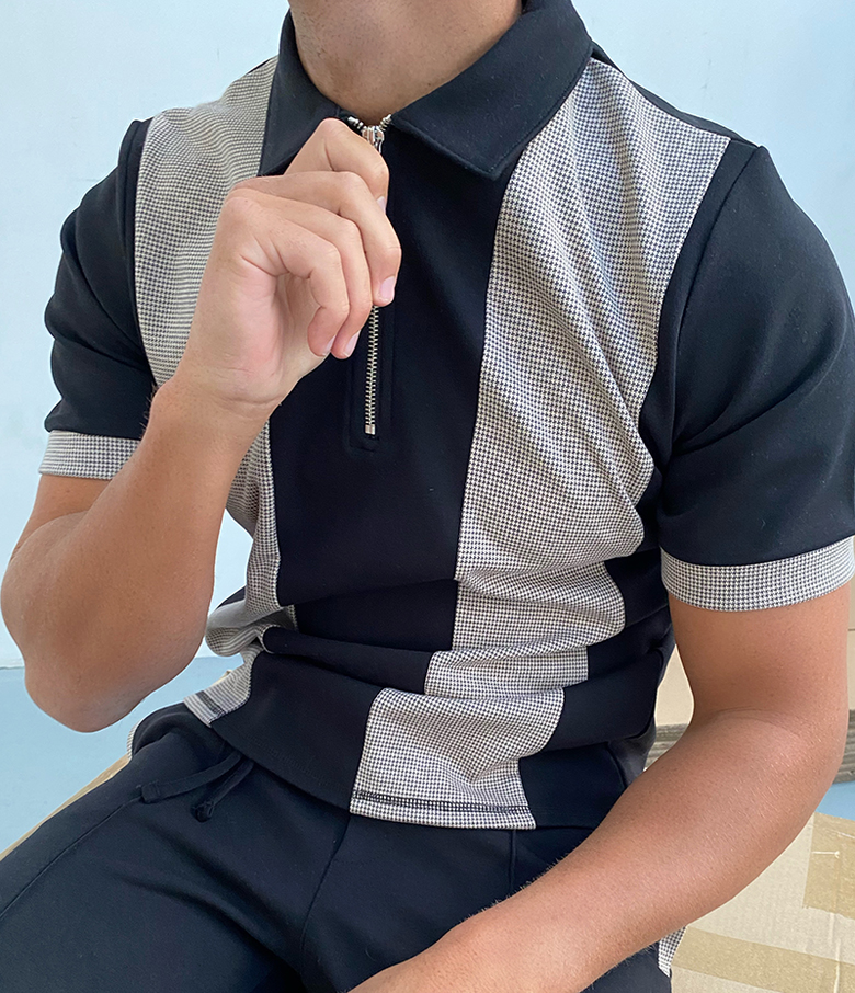 Herrington Puppytooth Contrast Polo Black