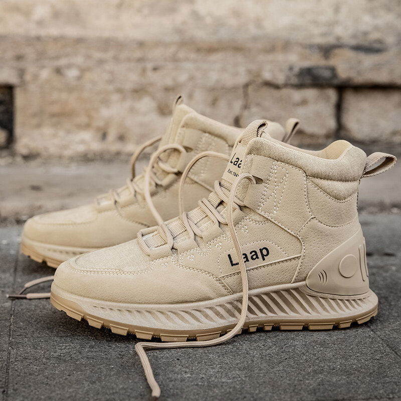 Men Hard Wearing Pigskin Comfy Lace Up Sport Shoes