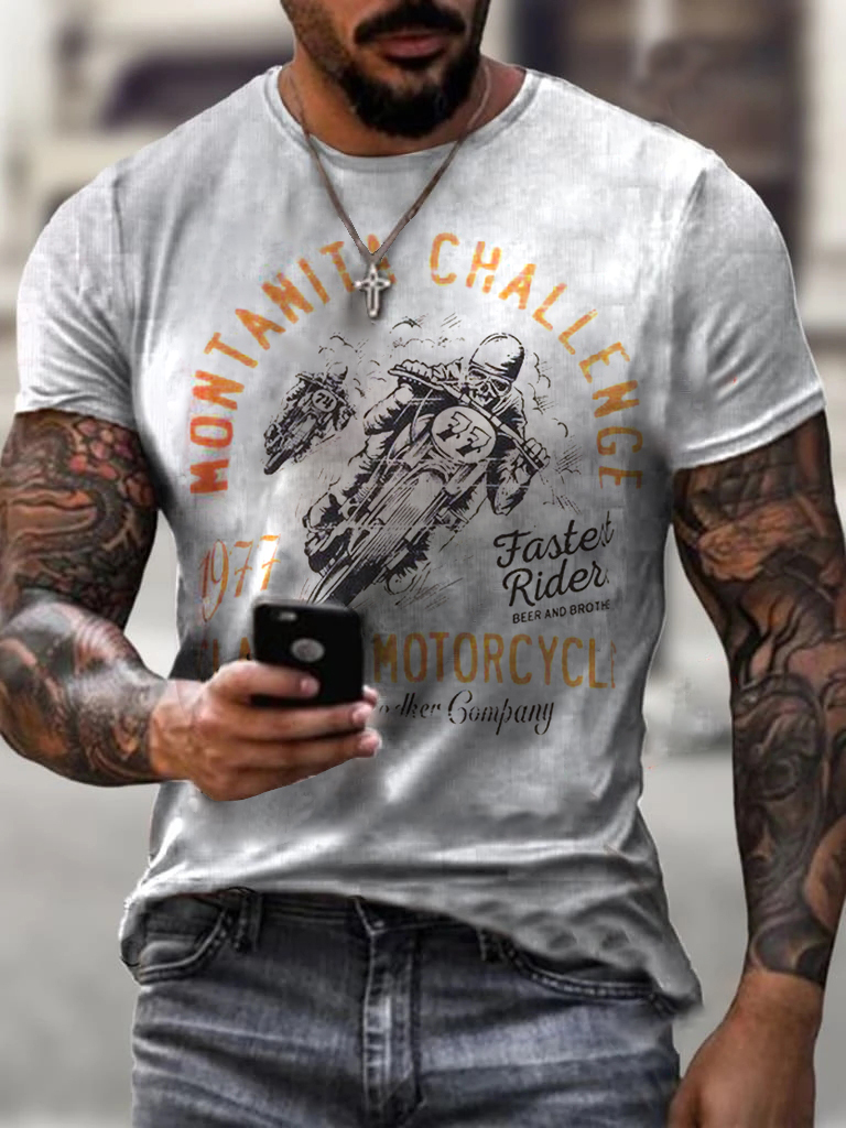 Men's Motorcycle Graphic Short Sleeve T-Shirt HE1604-04-02