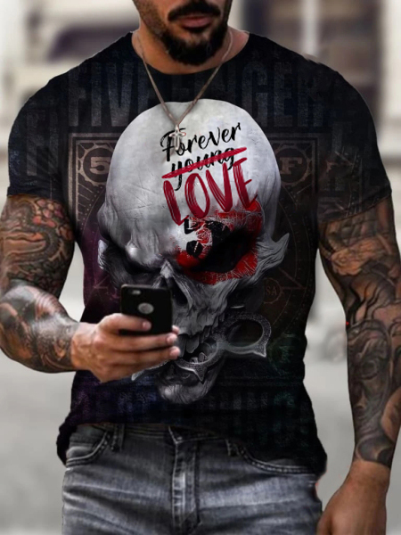 Casual 3D printed skull round neck T-shirt HF0905-02-04