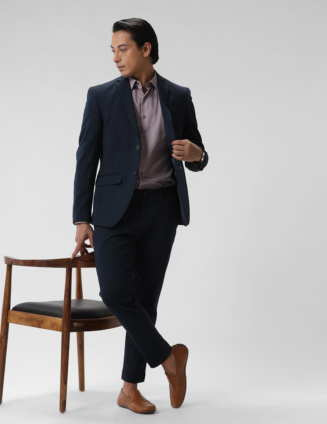 MENS SLIM FIT SINGLE BREASTED DARK BLUE FORMAL BLAZER 2