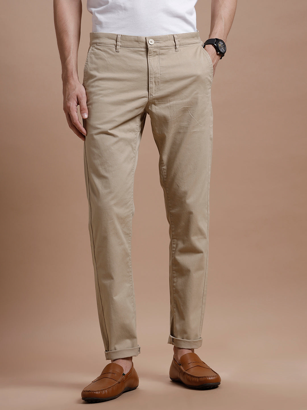 BEIGE SMART CASUAL COTTON TROUSER 1
