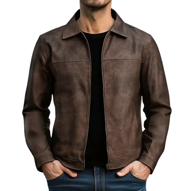 【24-hour shipping out】Men's Classic Fashion Zipper PU Leather Jacket 98679789U
