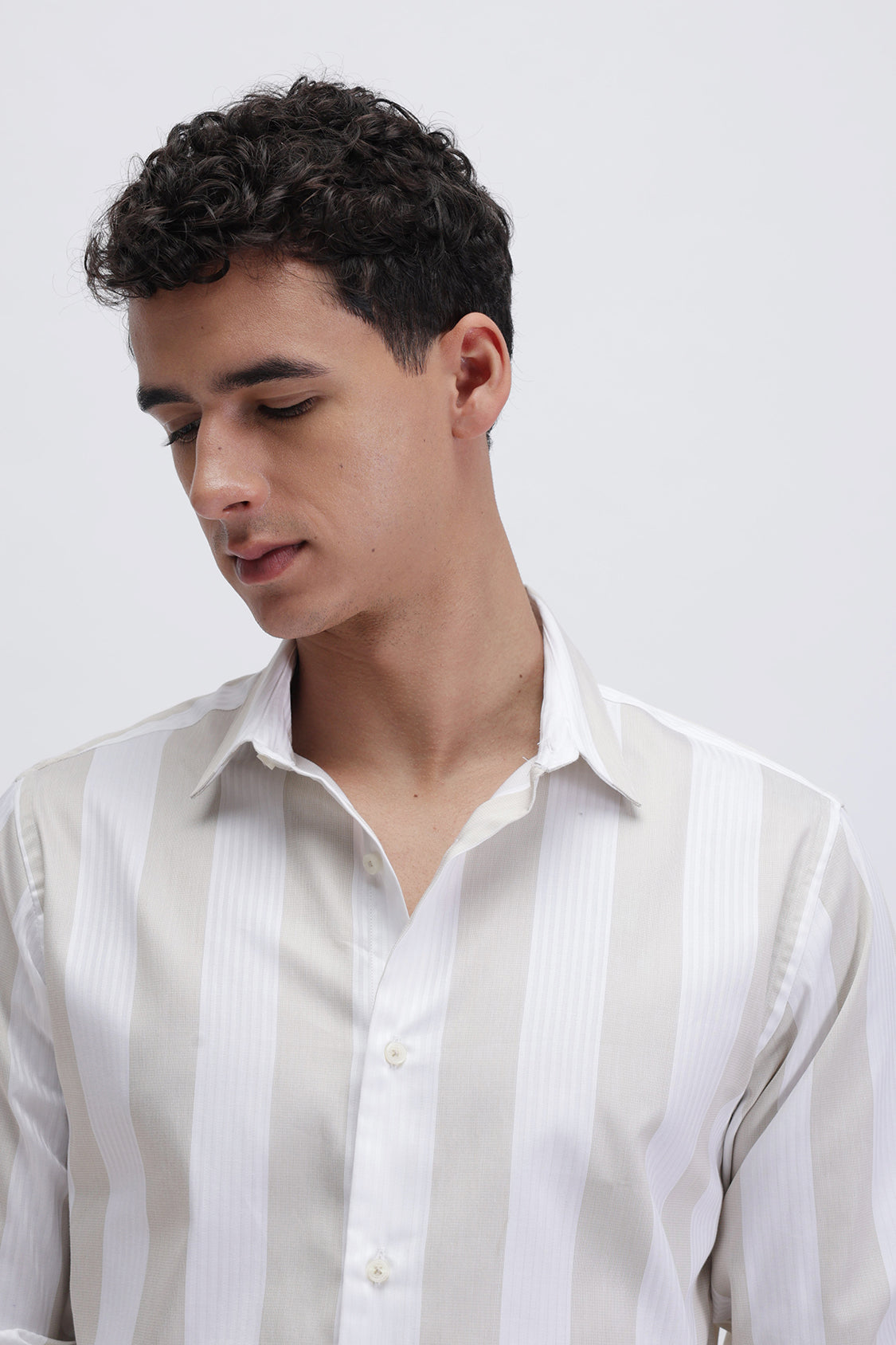 CREW WHITE BEIGE STRIPES SHIRT