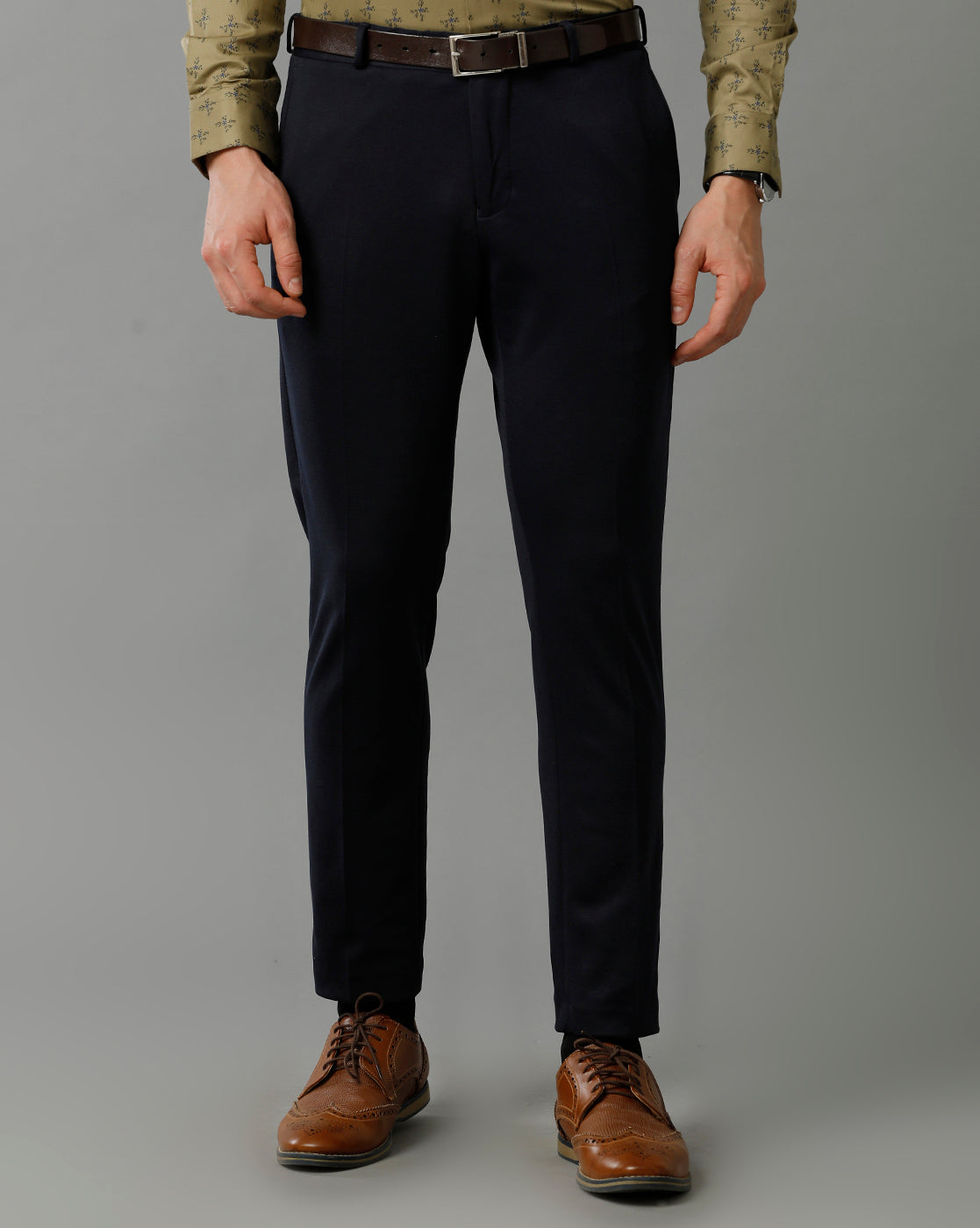 NAVY KNITTED STRETCH MENS TROUSER 1