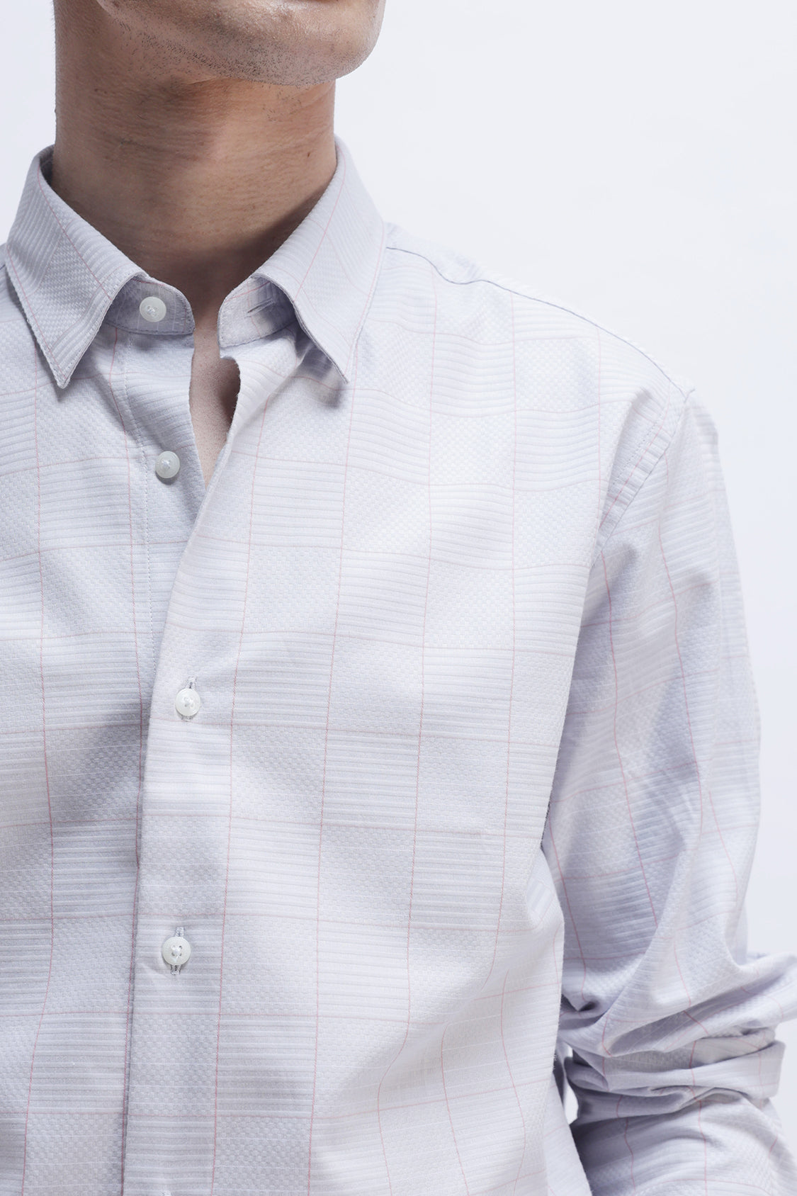 LIGHT GREY CHECKED CASUAL SHIRT