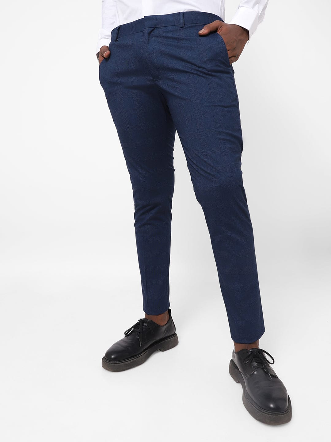 Blue Check Knitted Stretch Men's Trouser