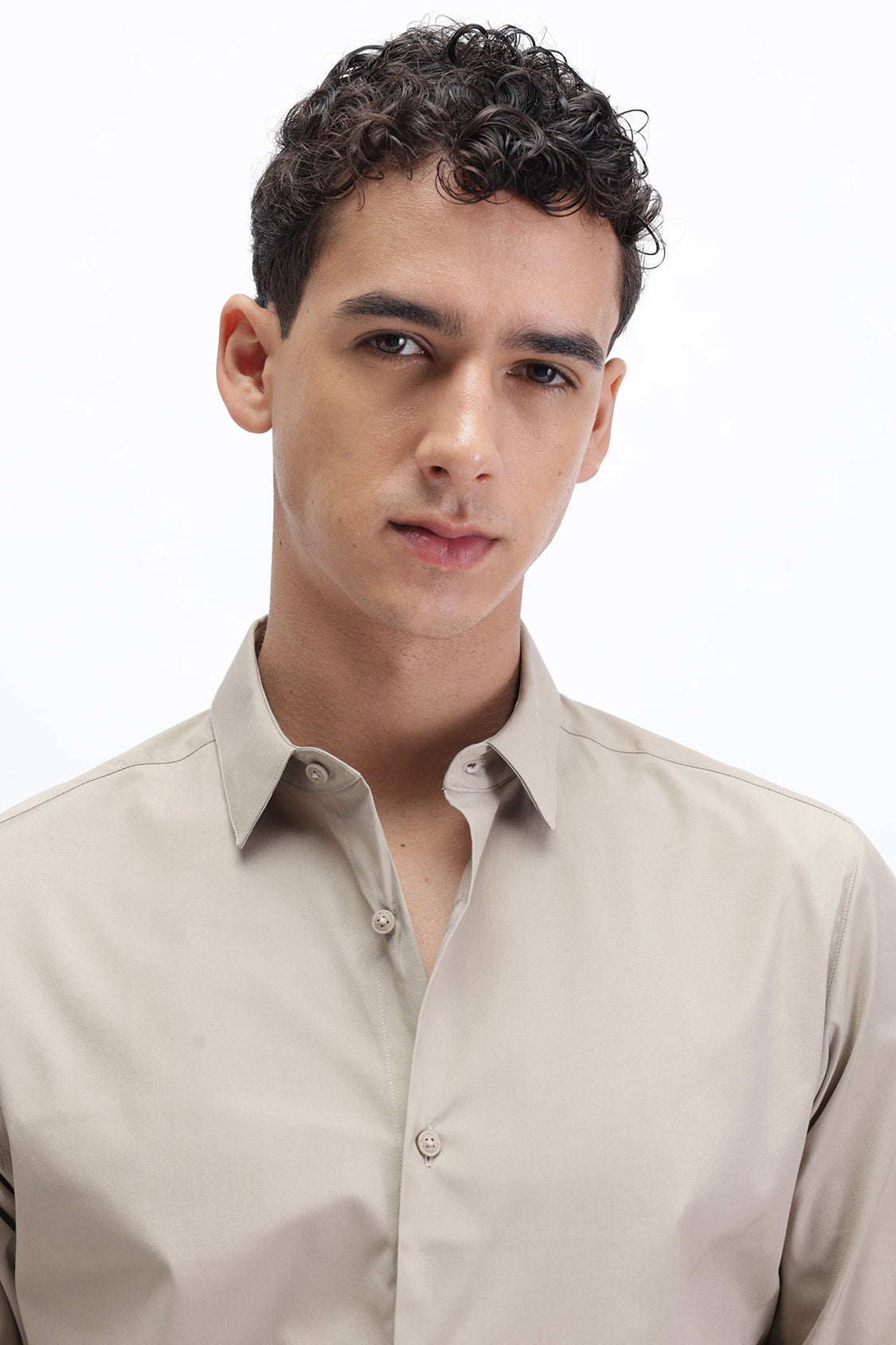 POWELL SIMPLY TAUPE SLIM FIT COTTON SHIRT