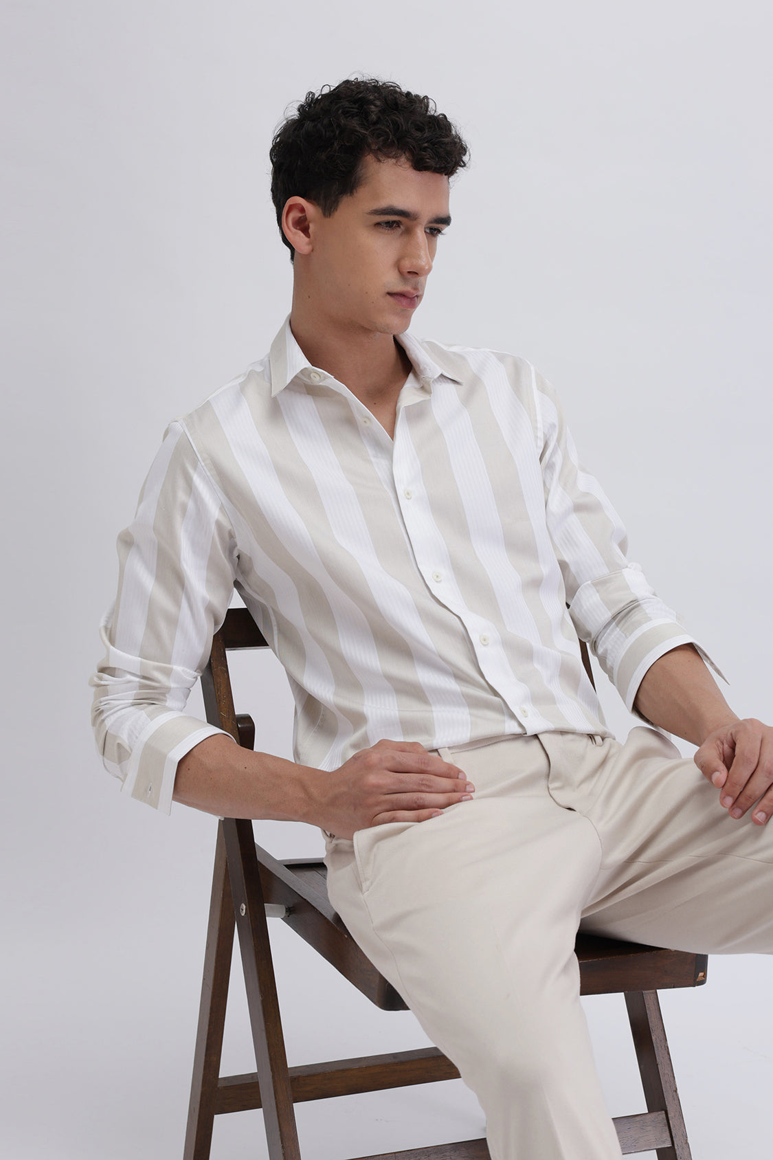 CREW WHITE BEIGE STRIPES SHIRT