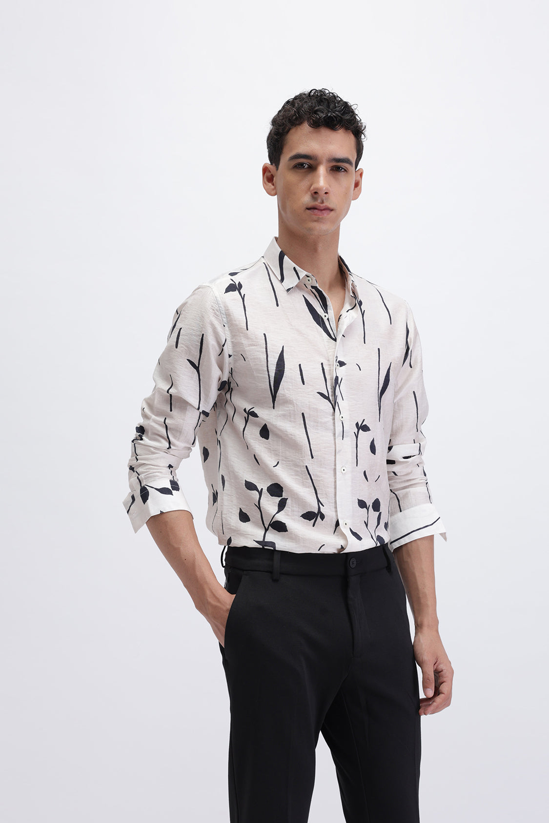 MEEK OFF WHITE BLACK LEAFY PRINT SHIRT