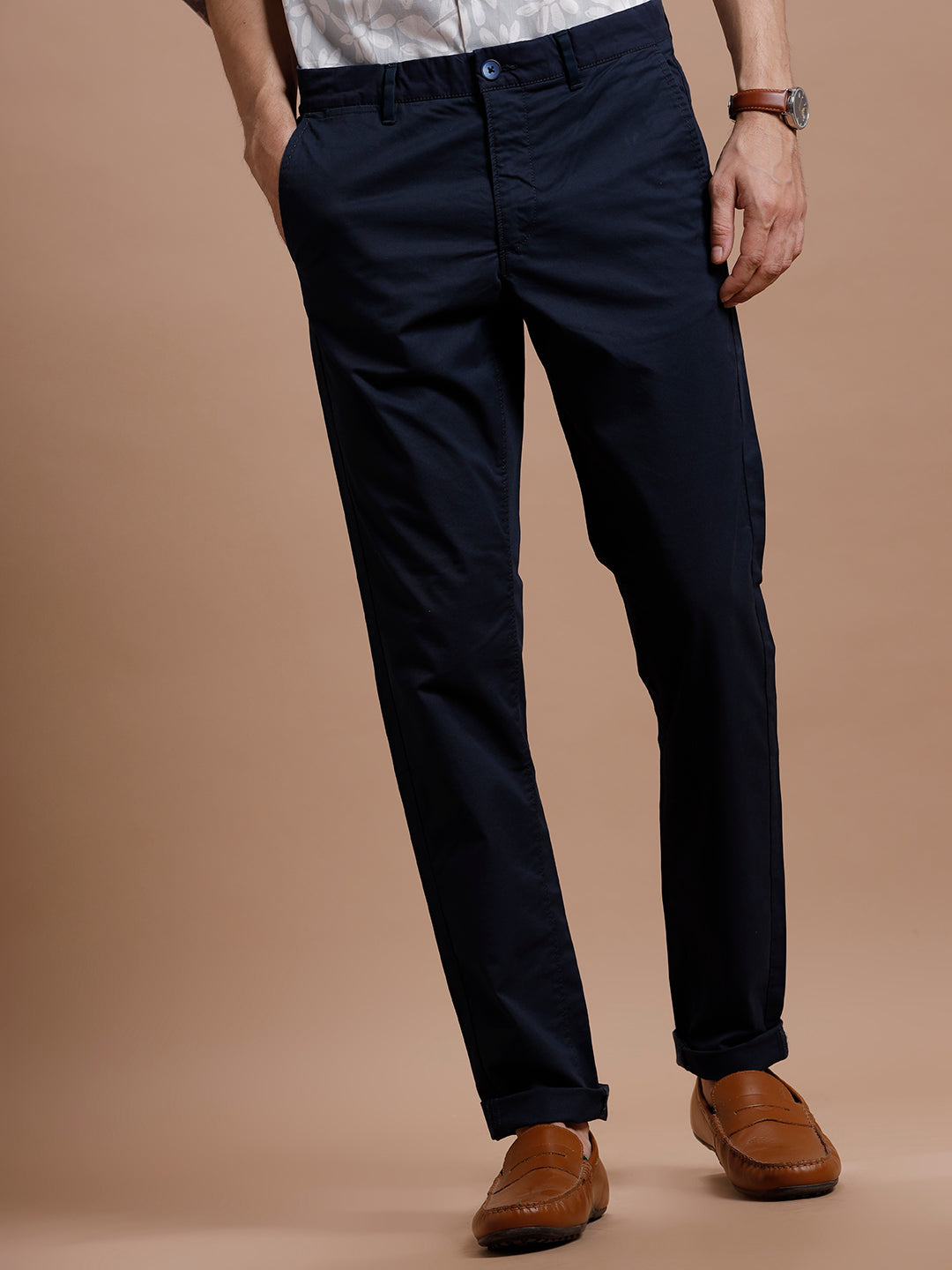 NAVY SMART CASUAL COTTON TROUSER 1
