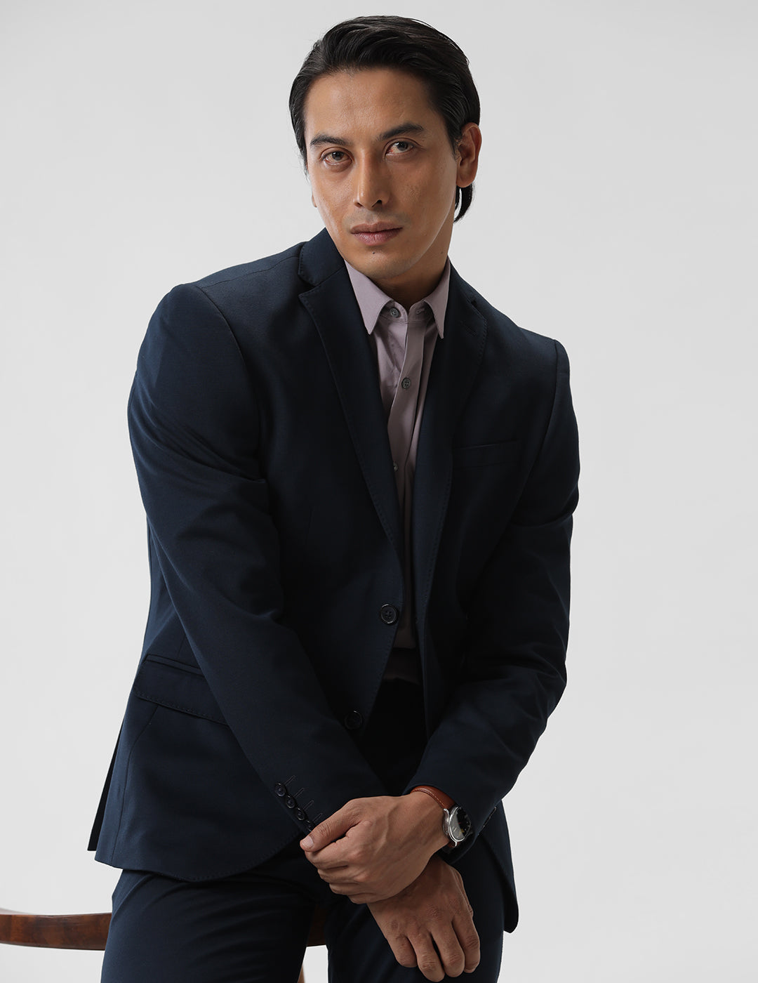 MENS SLIM FIT SINGLE BREASTED DARK BLUE FORMAL BLAZER 2