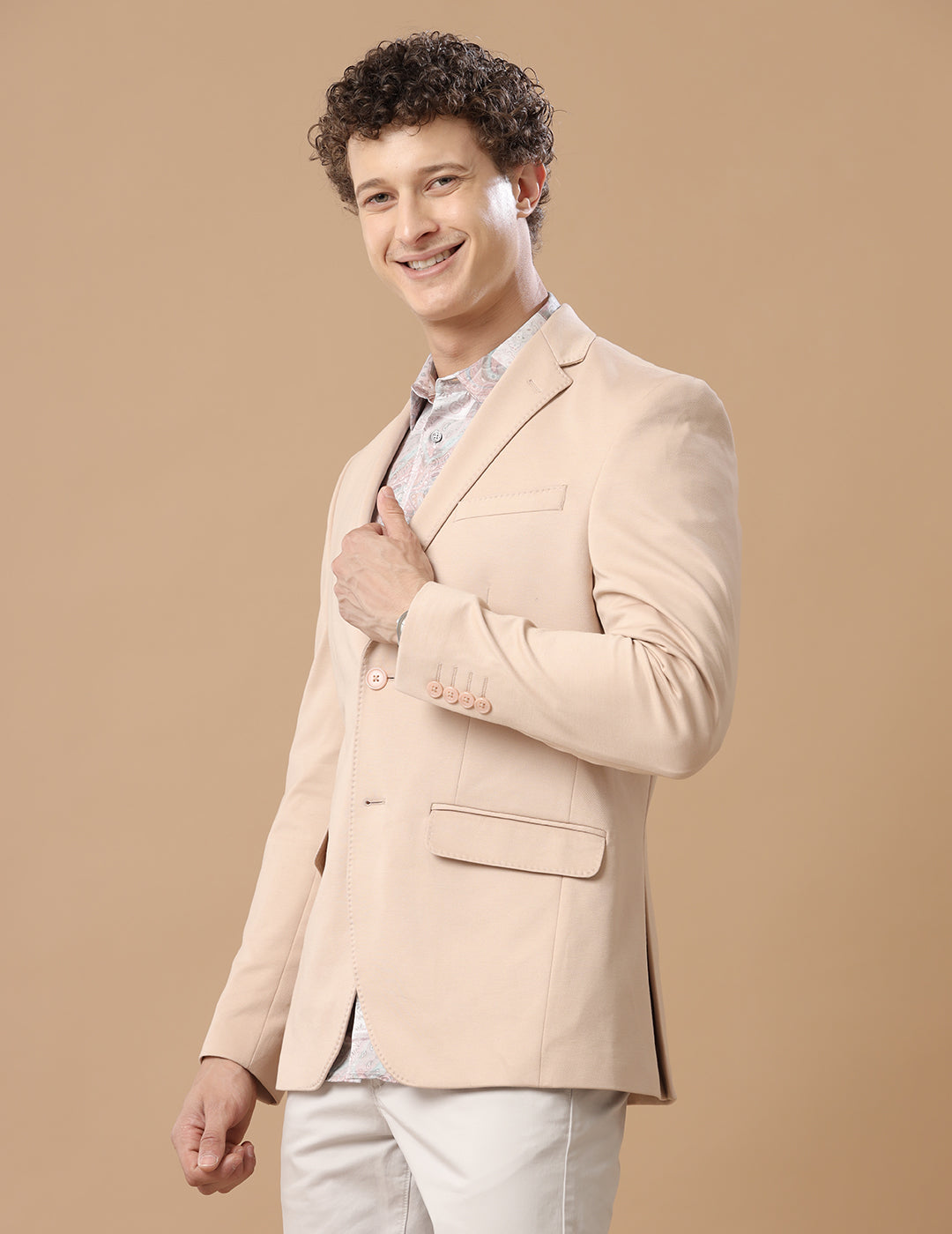 MENS SLIM FIT SINGLE BREASTED BEIGE FORMAL BLAZER 1