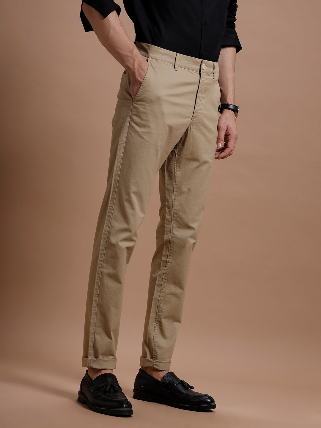 BEIGE SMART CASUAL COTTON TROUSER