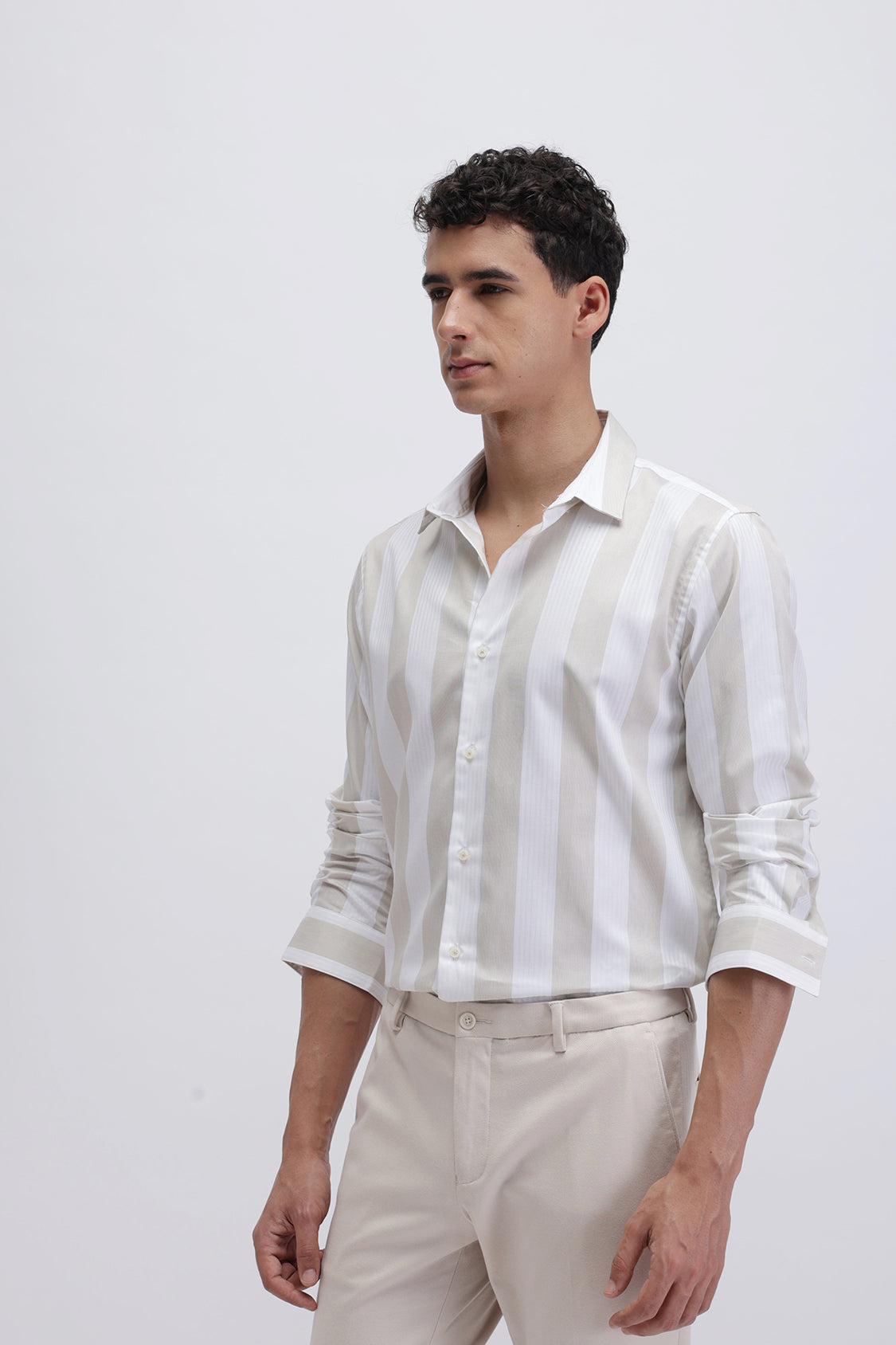 CREW WHITE BEIGE STRIPES SHIRT