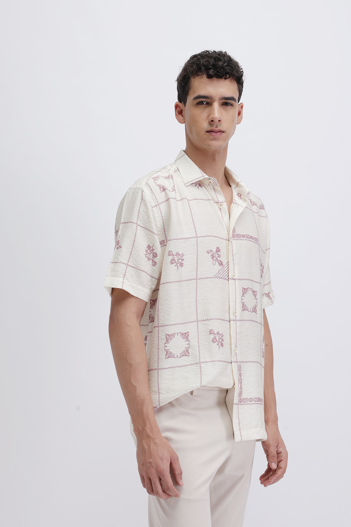 LUMOR CREAM KASUTI PRINT SHIRT