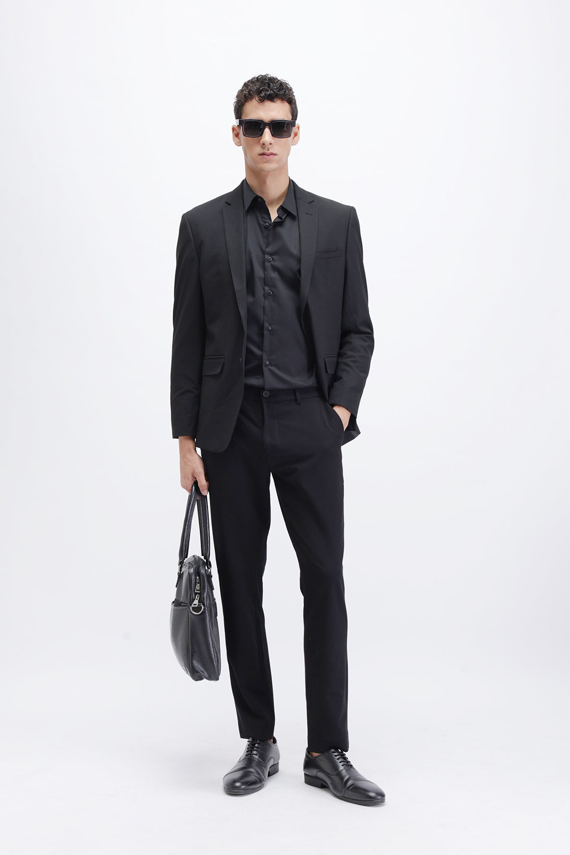 THE COLLECTION MENS STEPHEN BLACK SOLID COTTON SLIM FIT FULL SLE