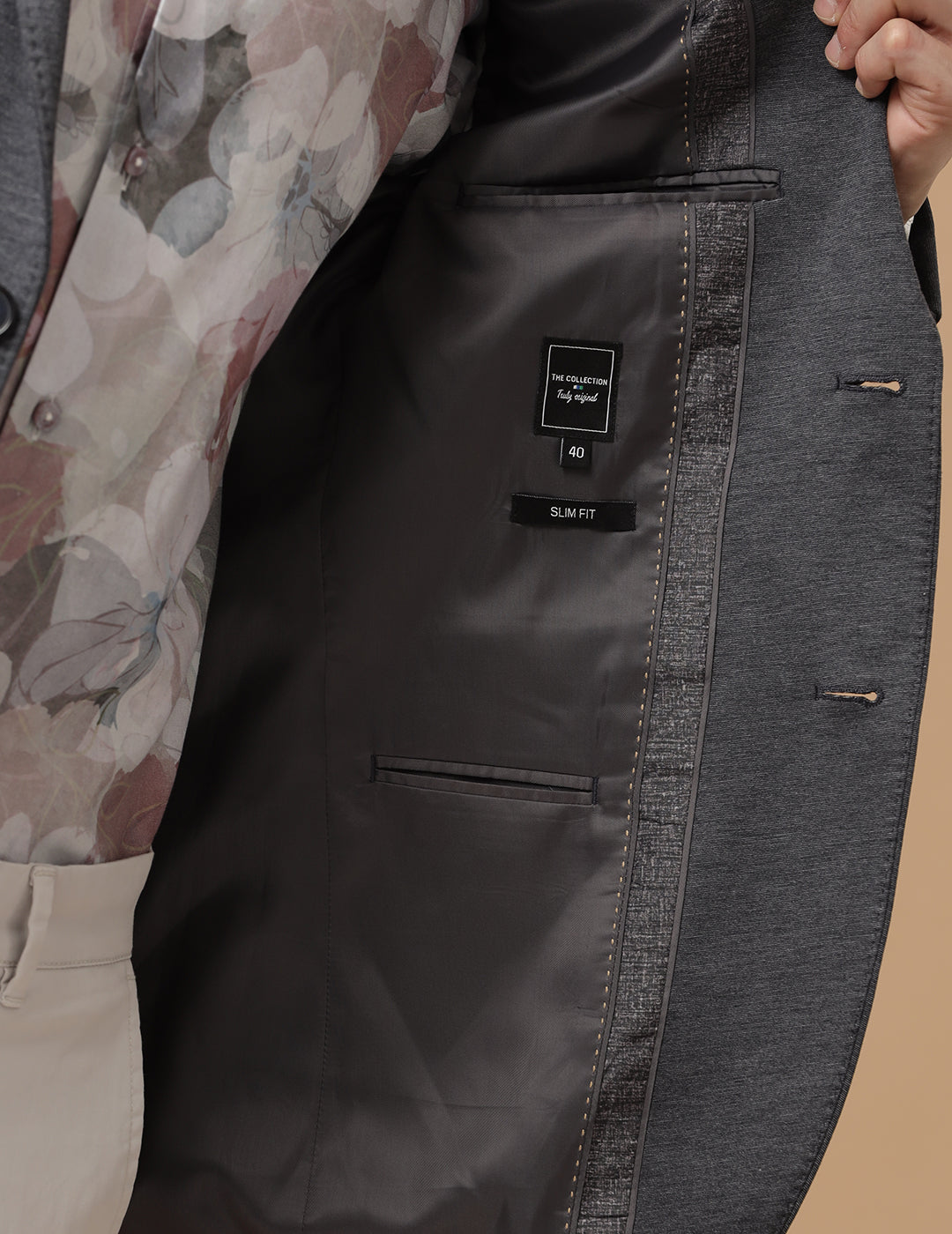 Men's Slim Fit Single Breasted Grey Textured Formal Blazer