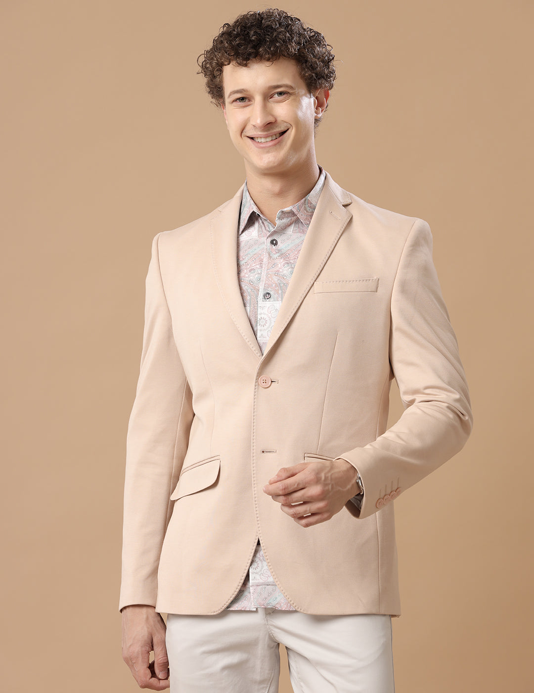 MENS SLIM FIT SINGLE BREASTED BEIGE FORMAL BLAZER 1