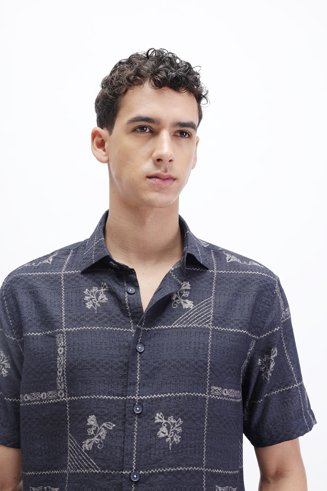 LUMOR NAVY KASUTI PRINT SHIRT