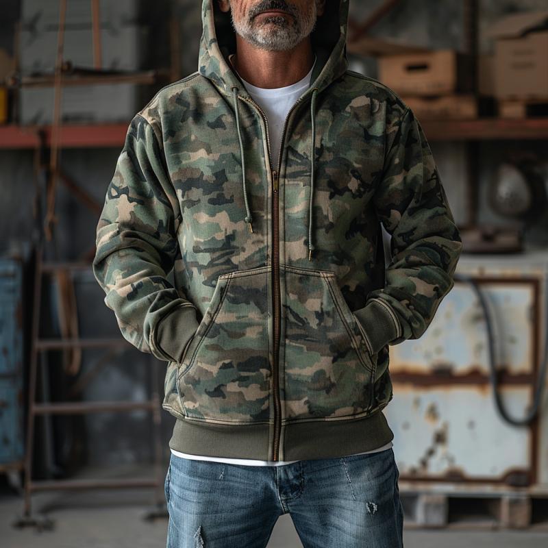 Men's Camouflage Print Hooded Sweatshirt Jacket 73821512Y