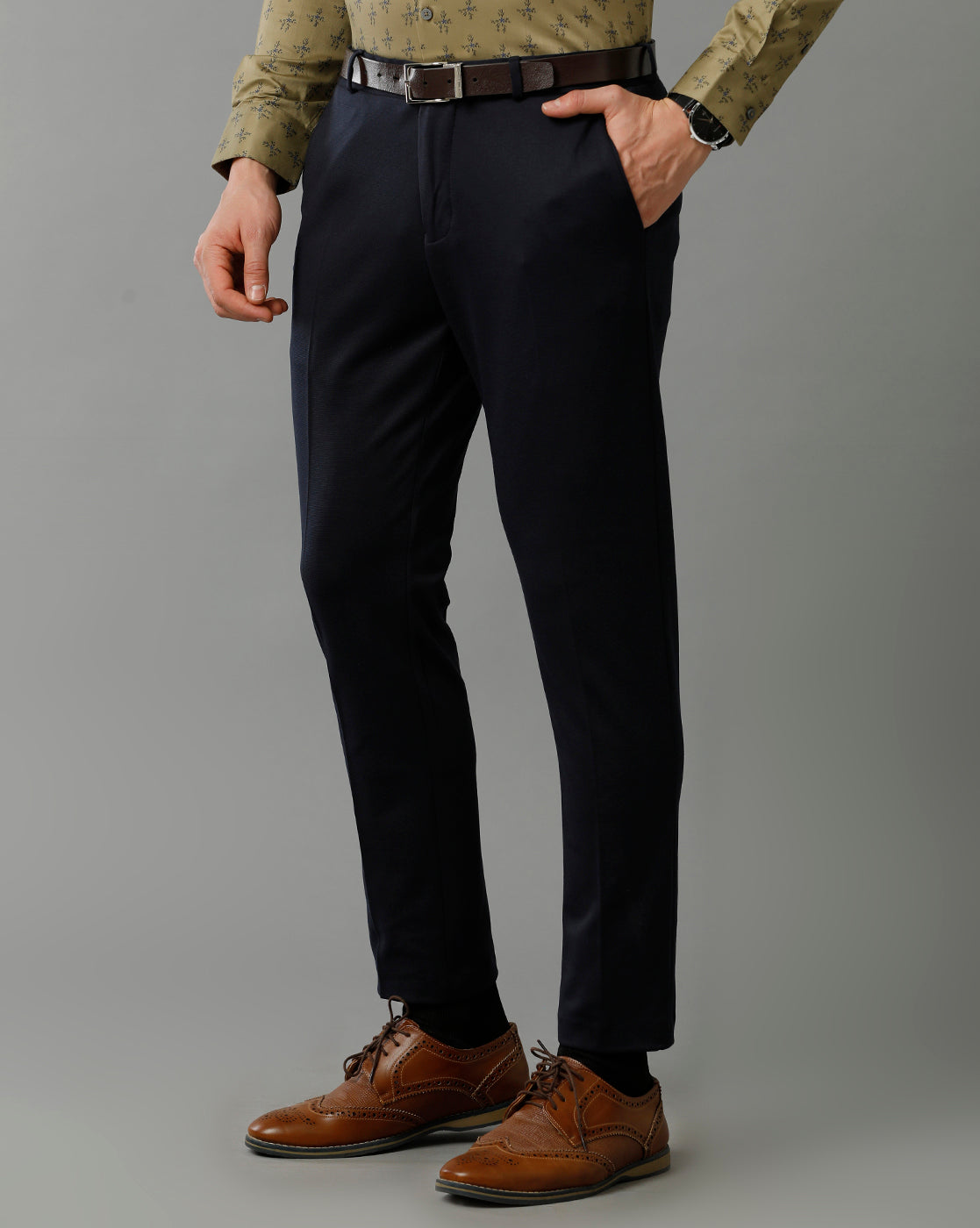 NAVY KNITTED STRETCH MENS TROUSER 1