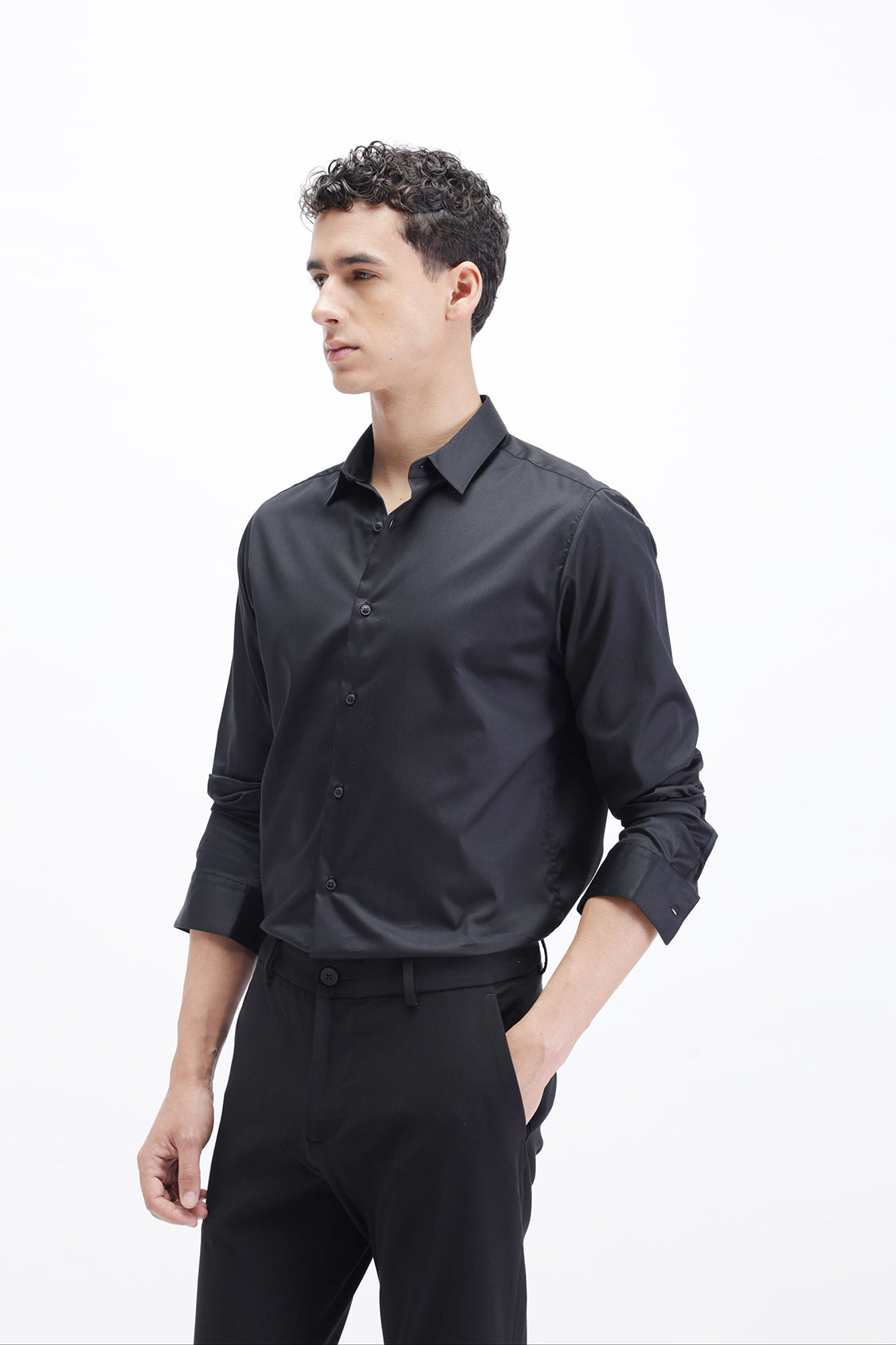 THE COLLECTION MENS STEPHEN BLACK SOLID COTTON SLIM FIT FULL SLE