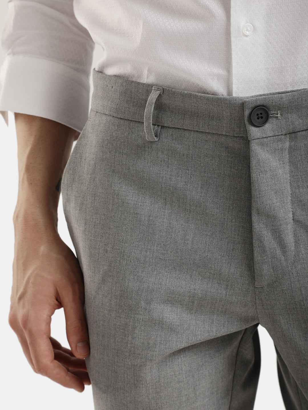 MENS TRAVIS LIGHT GREY MELANGE TROUSER