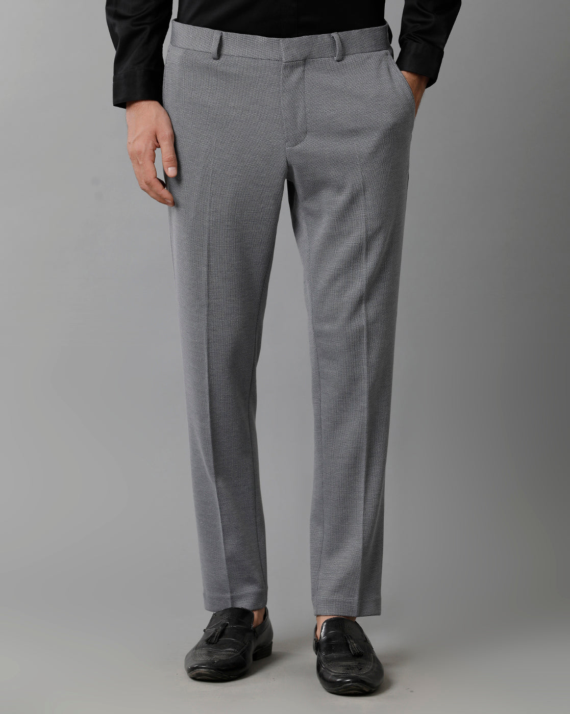 GREY KNITTED STRETCH MENS TROUSER