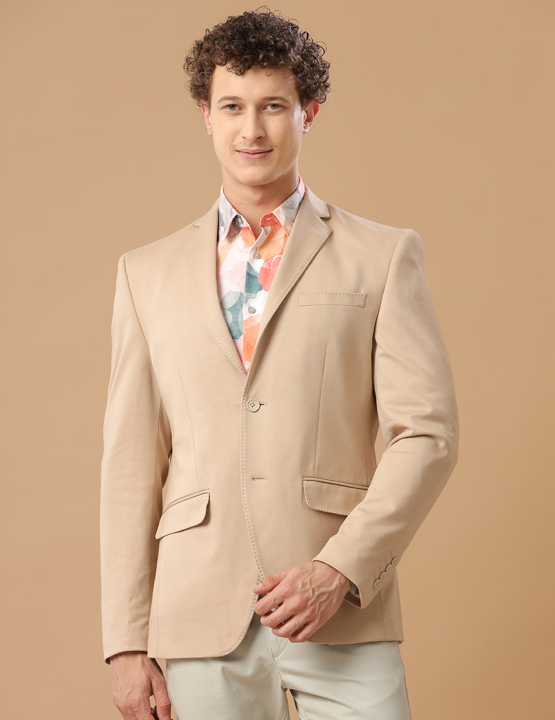 MENS SLIM FIT SINGLE BREASTED BEIGE FORMAL BLAZER 2