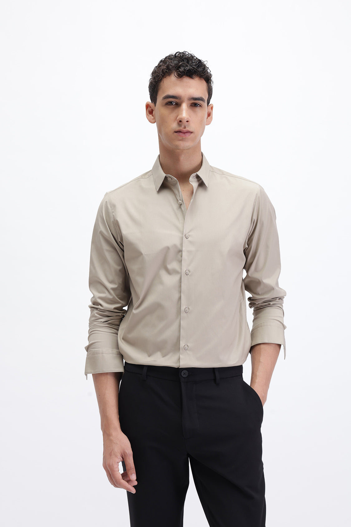 POWELL SIMPLY TAUPE SLIM FIT COTTON SHIRT