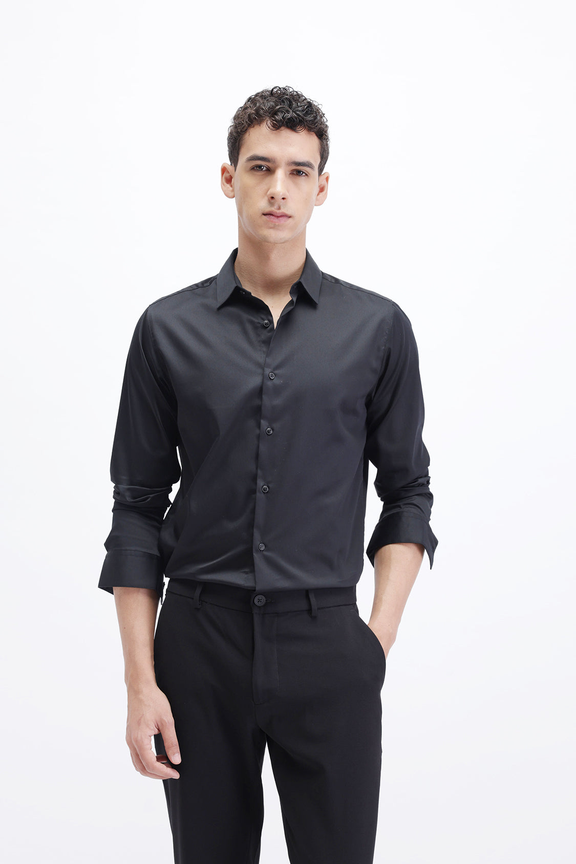 THE COLLECTION MENS STEPHEN BLACK SOLID COTTON SLIM FIT FULL SLE