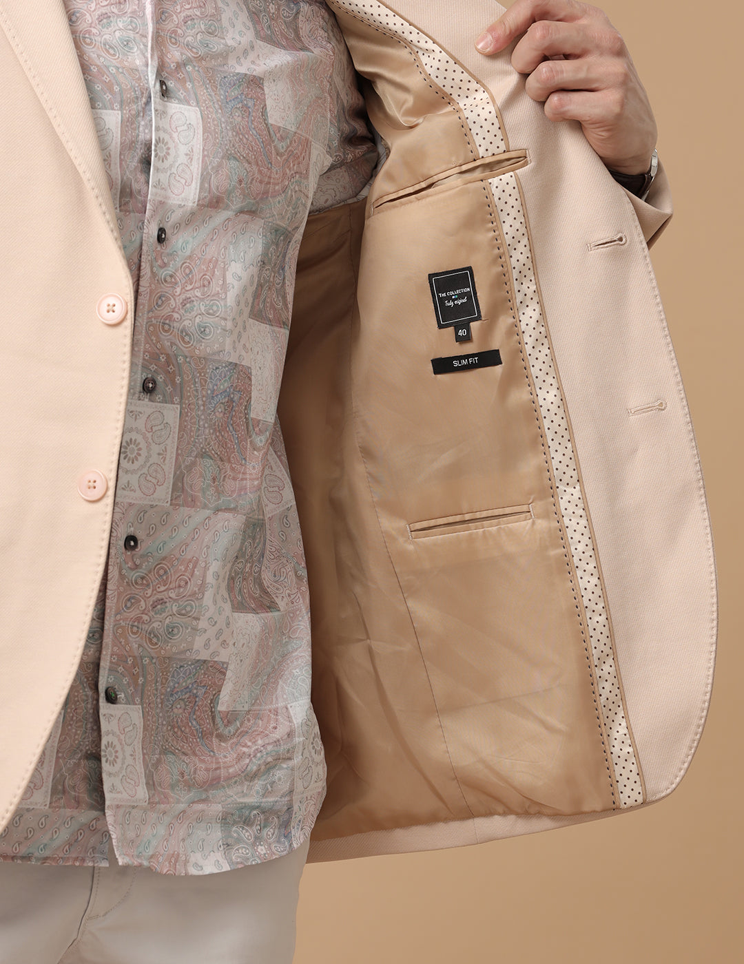 MENS SLIM FIT SINGLE BREASTED BEIGE FORMAL BLAZER 1