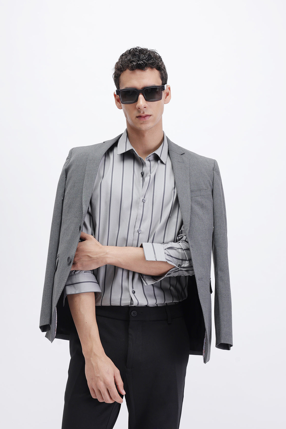 ROMIL GREY BLACK STRIPES SHIRT