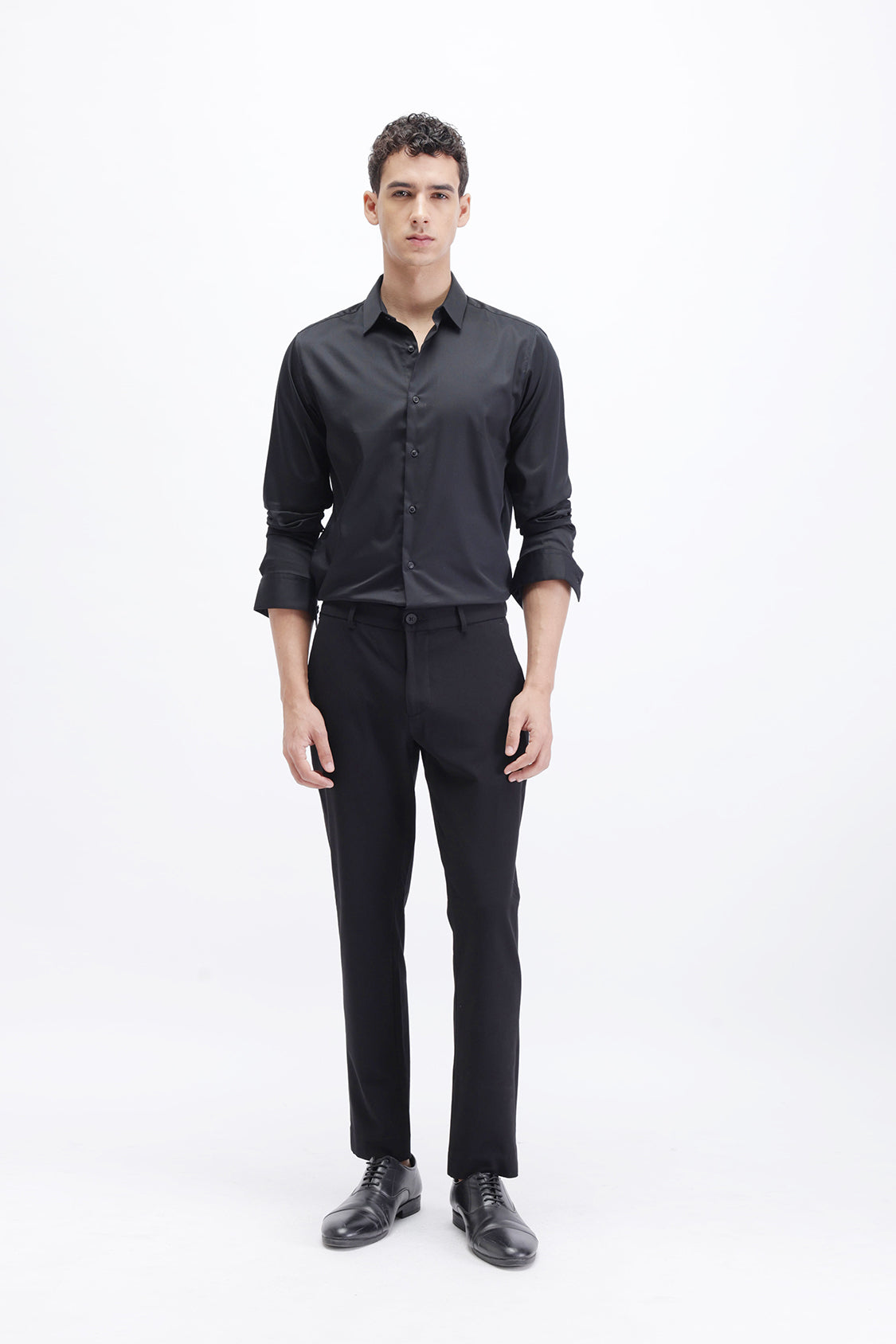 THE COLLECTION MENS STEPHEN BLACK SOLID COTTON SLIM FIT FULL SLE