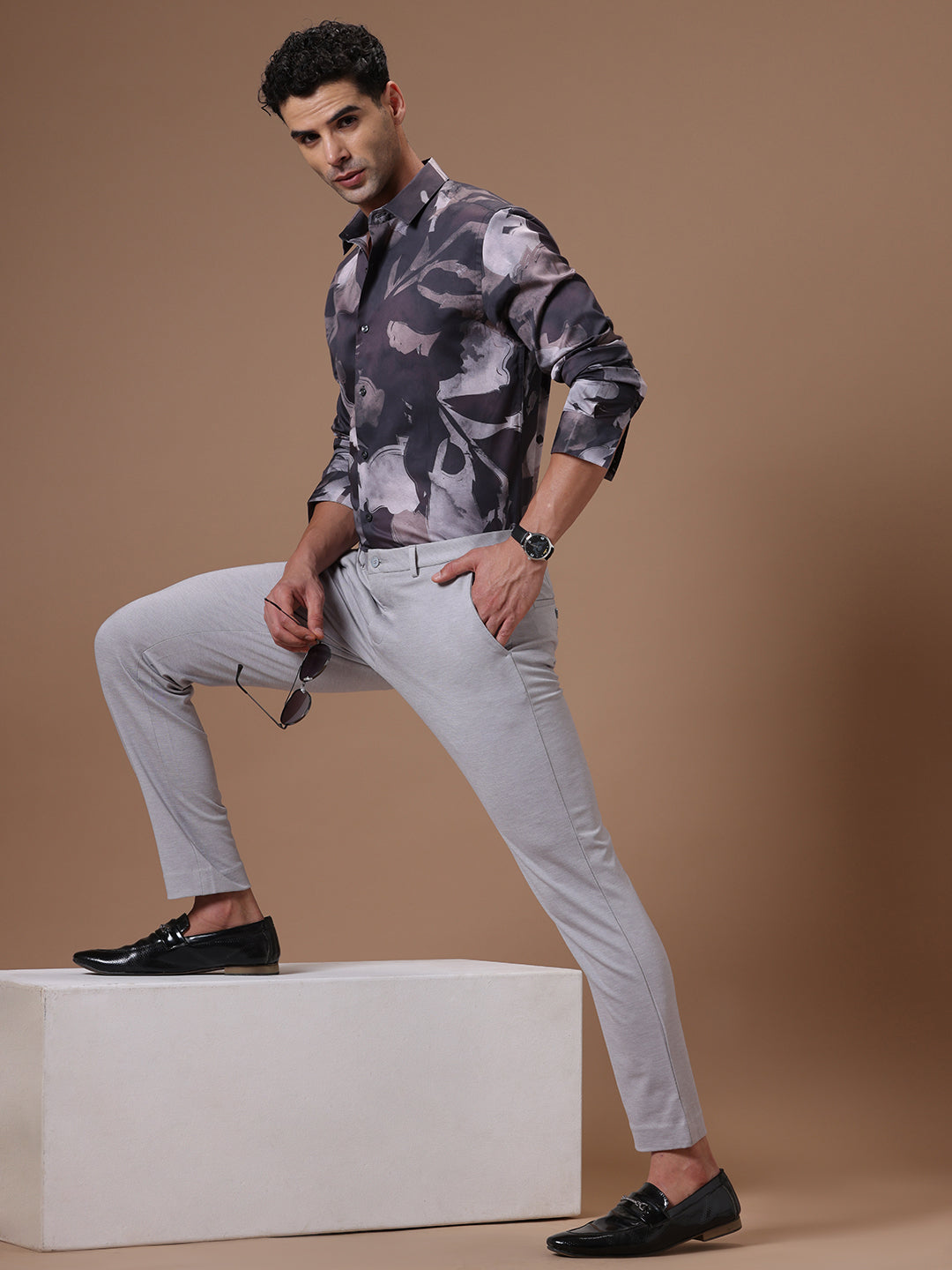 Knitted Slim Fit Light Grey Formal Stretch Trouser (TAHLIA)