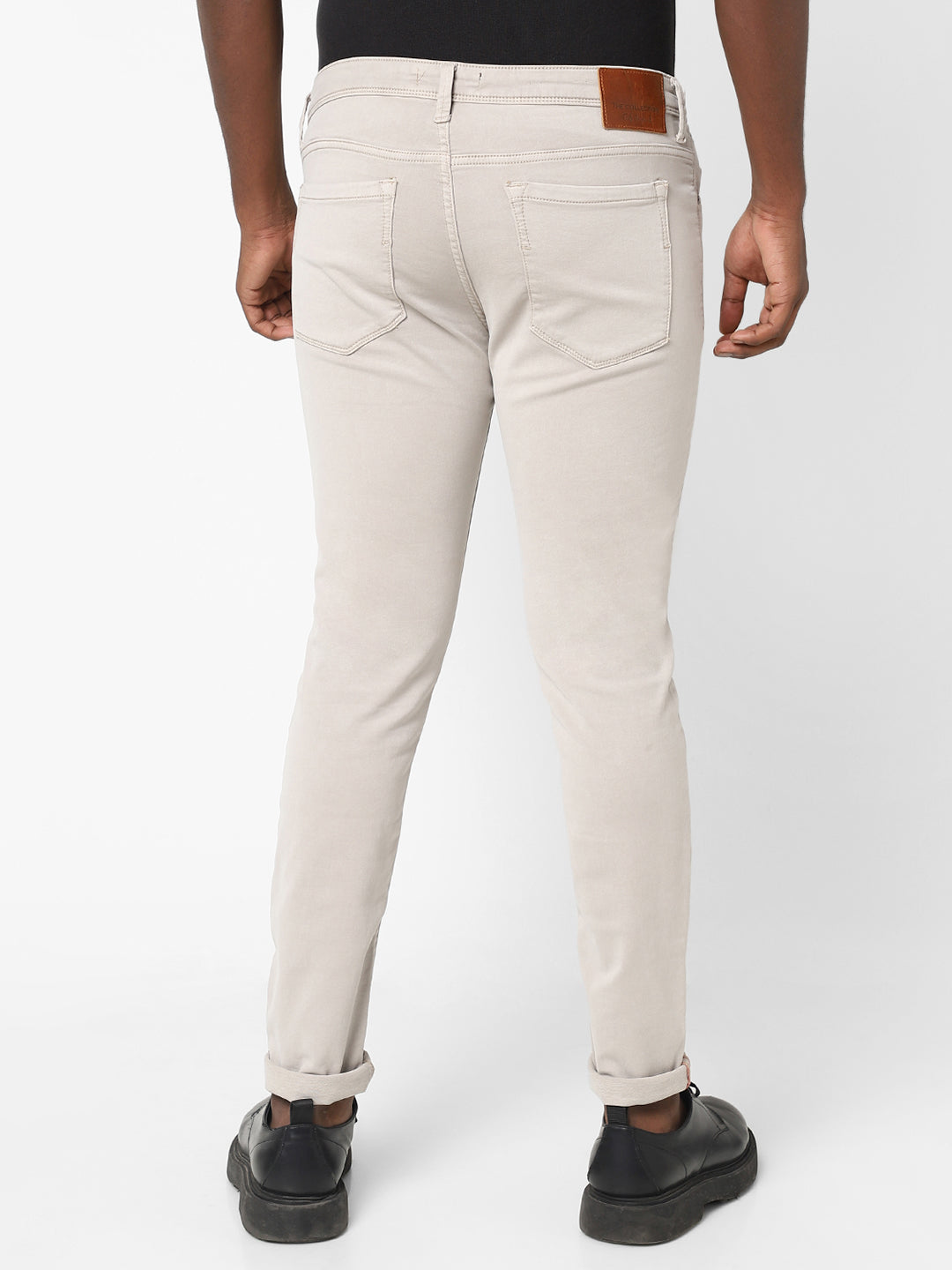 Men Slim Mid Rise Beige Jeans