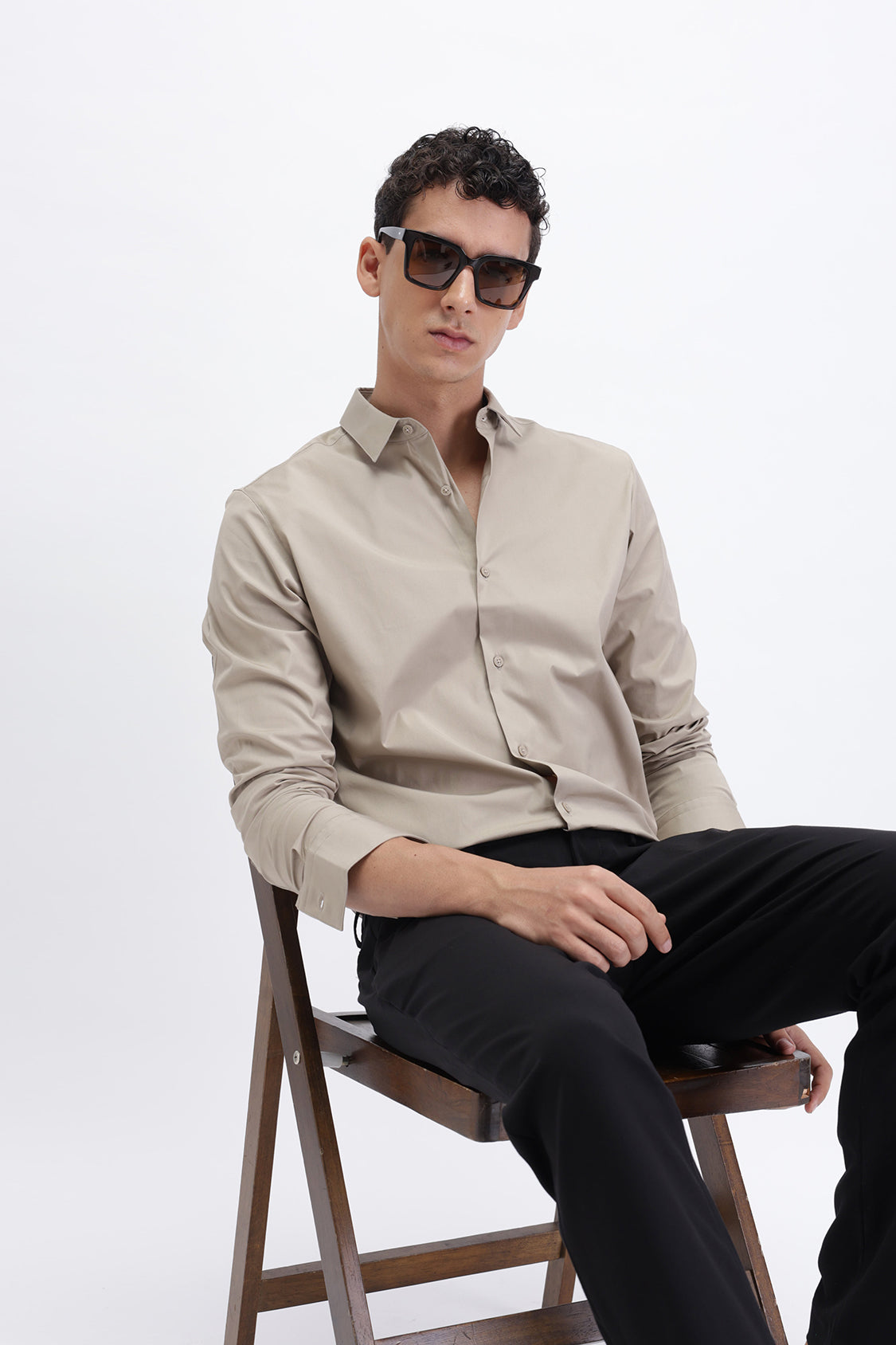 POWELL SIMPLY TAUPE SLIM FIT COTTON SHIRT