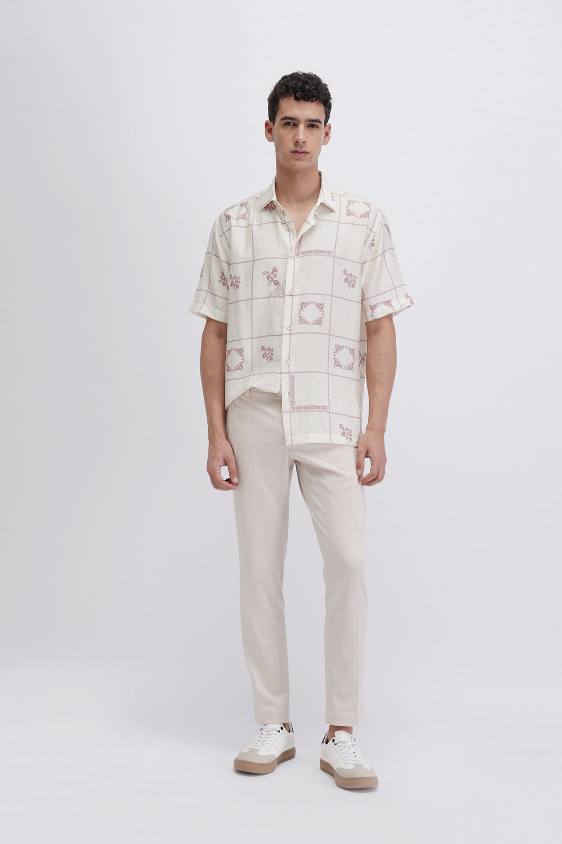 LUMOR CREAM KASUTI PRINT SHIRT