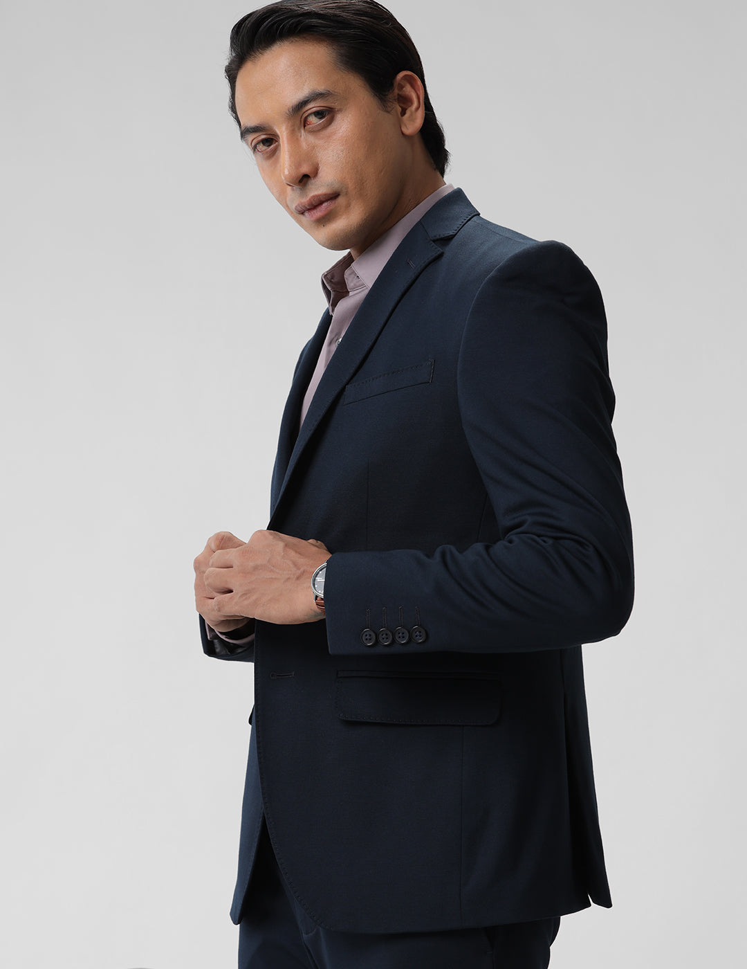 MENS SLIM FIT SINGLE BREASTED DARK BLUE FORMAL BLAZER 2