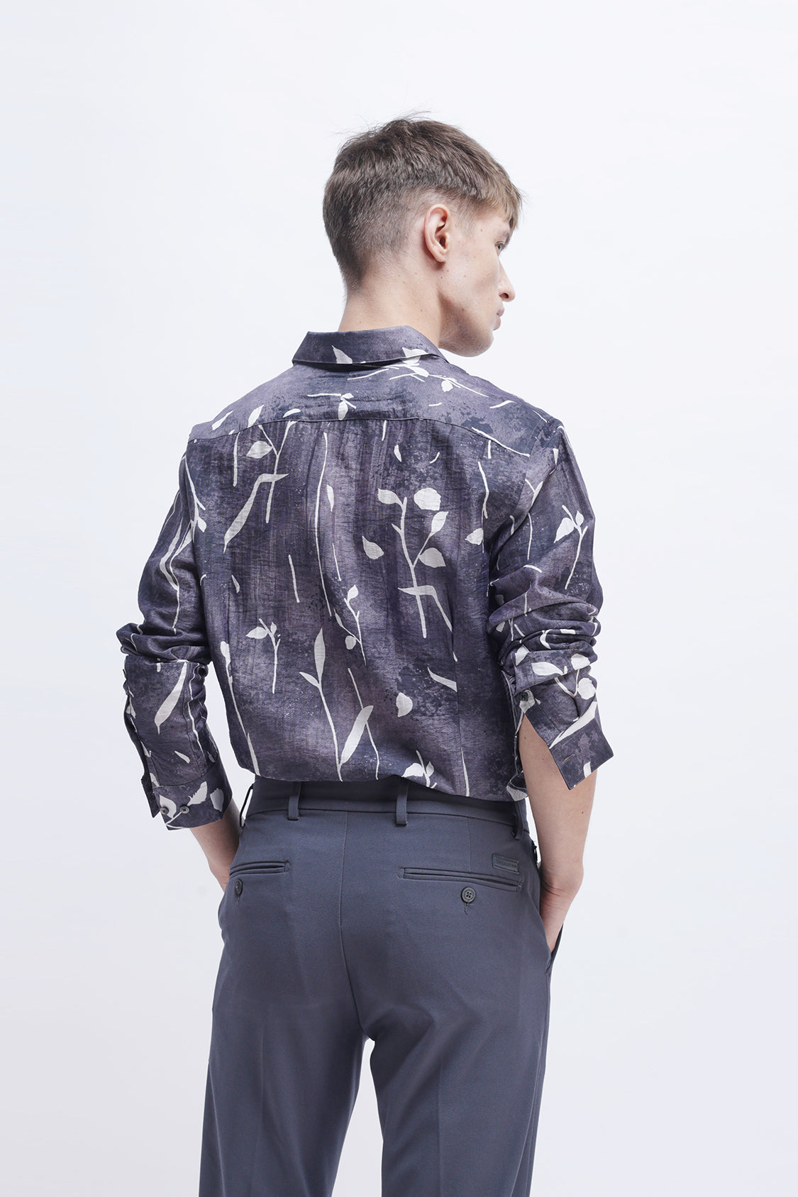 MEEK EGGPLANT WHITE LEAFY PRINT SHIRT