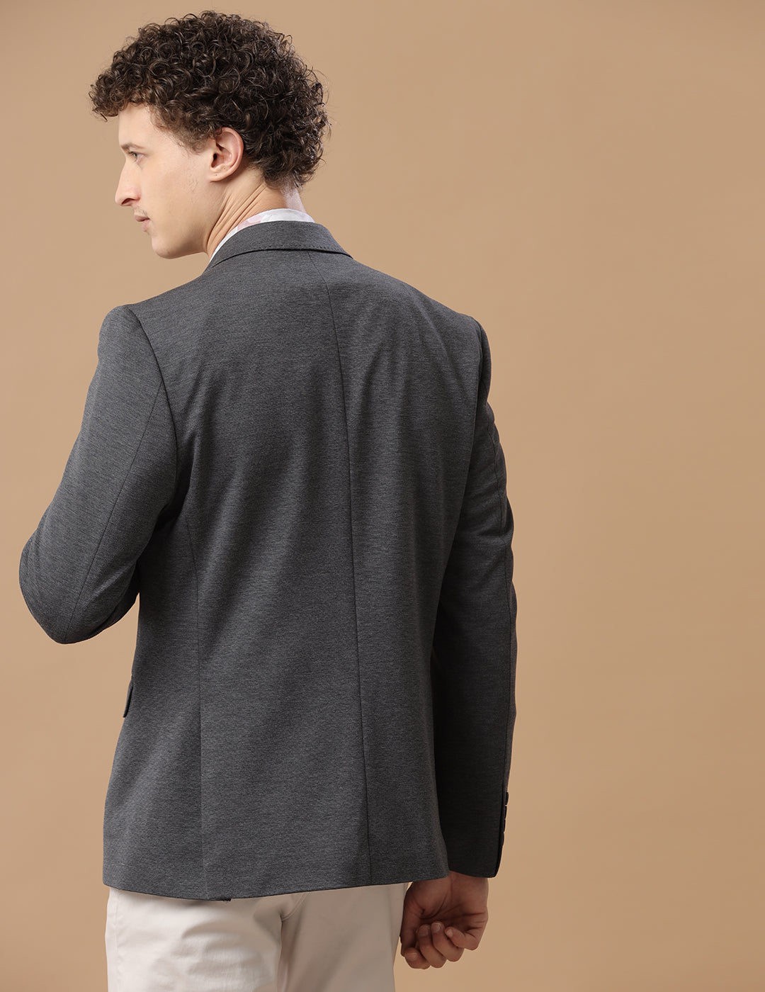 Men's Slim Fit Single Breasted Grey Textured Formal Blazer