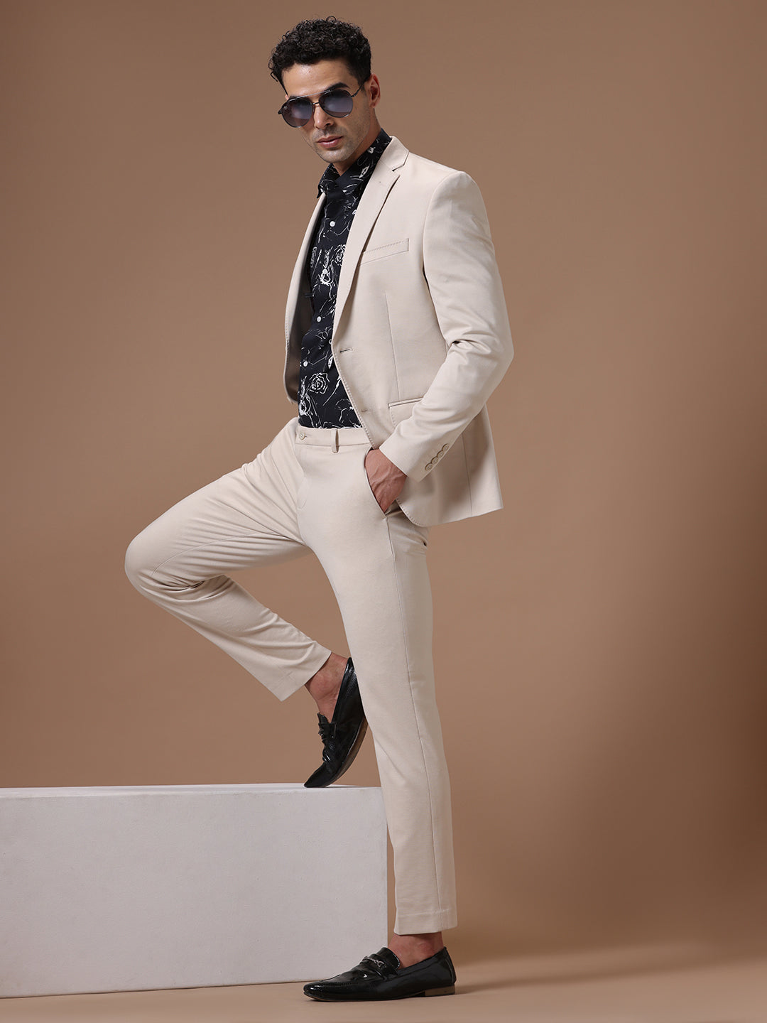 Men's Slim Fit Single Breasted Lt.  Beige Formal Blazer