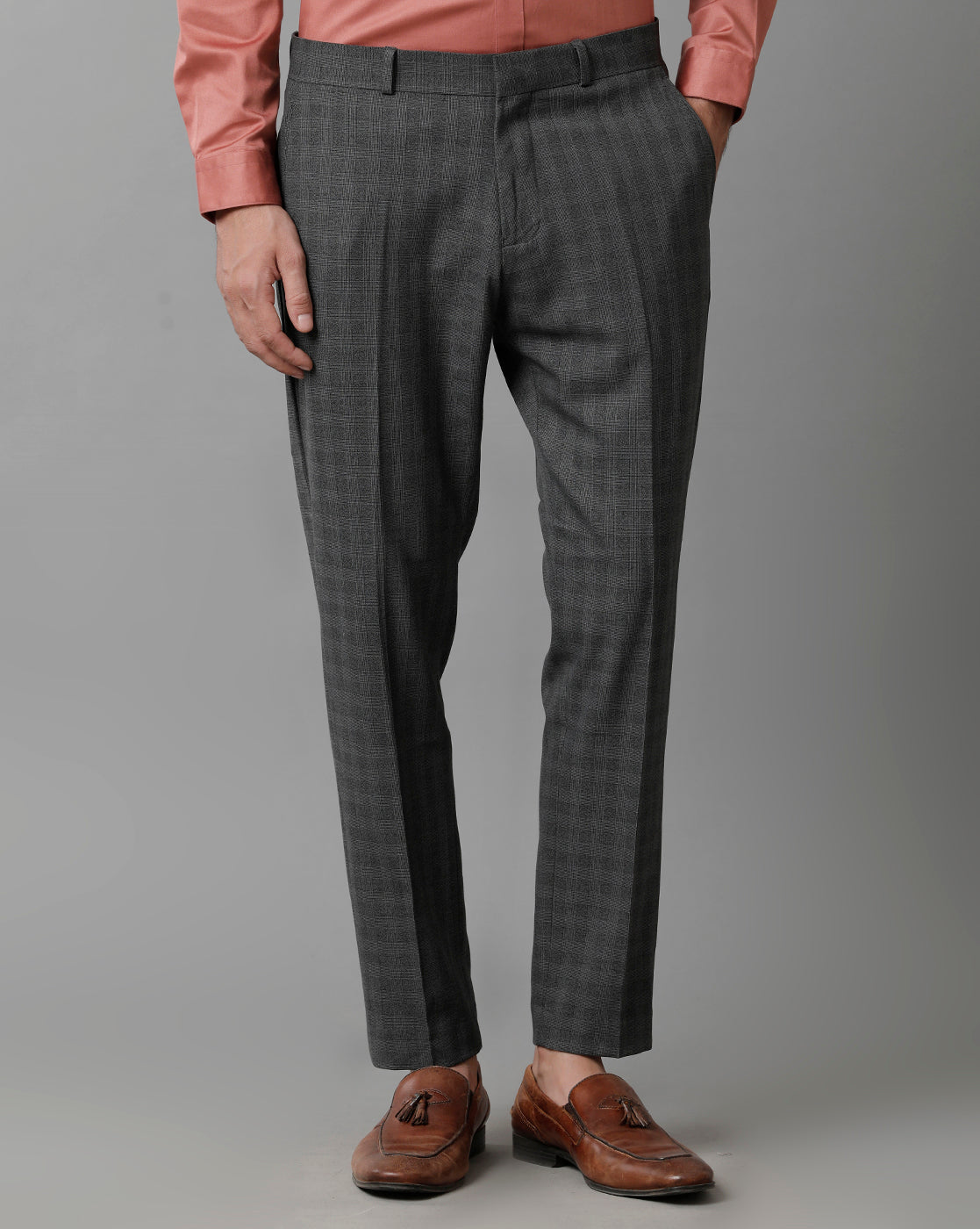 Charcoal Check Knitted Stretch Men's Trouser