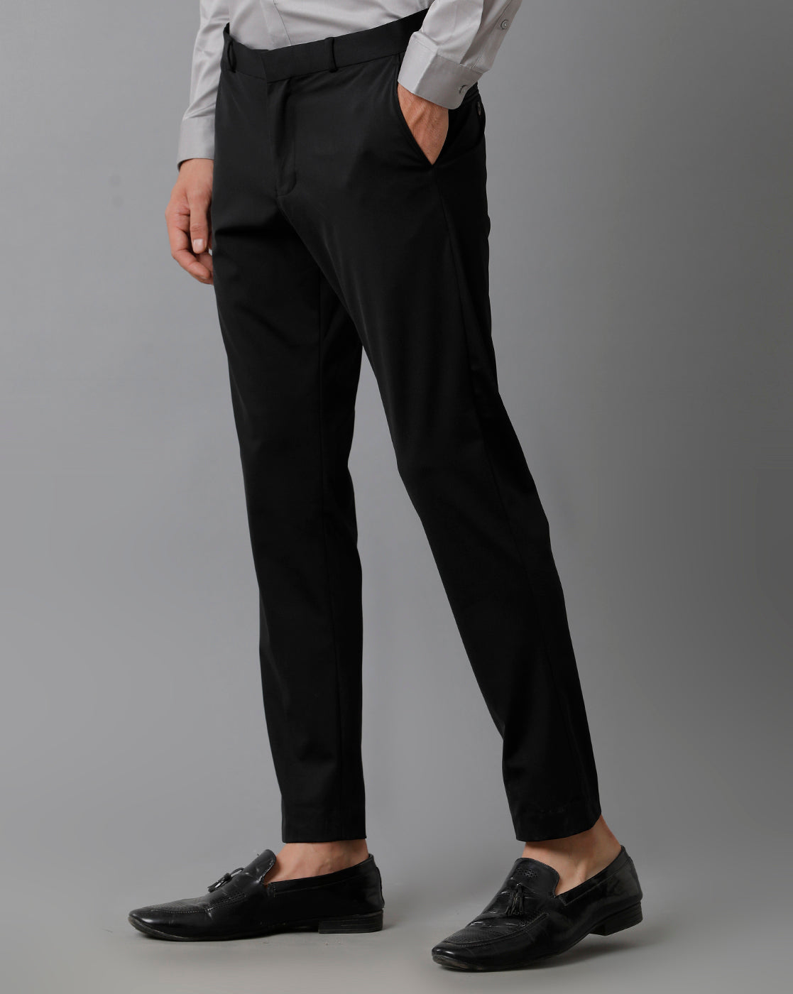 BLACK KNITTED STRETCH MENS TROUSER 3